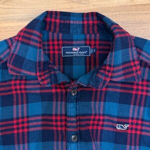 Vineyard Vines Men's Navy and Red Checkered Flannel Shirt